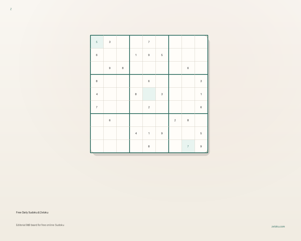 Editorial illustration of a 9 by 9 Sudoku board floating in soft warm light — the Zeloku hero image.